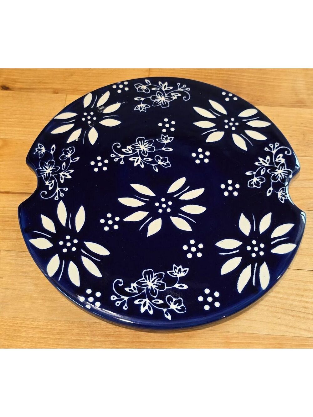 Temp-tations Tara Floral Lace Cobalt Blue 9" Round Ceramic Trivet Lid-It Insert